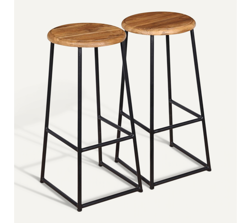 Tabourets De Bar 2 PCs Bois De Teck Massif