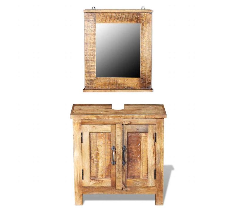 Meuble Sous-Vasue De Salle De Bain Avec Miroir Bois Massif De Manguier