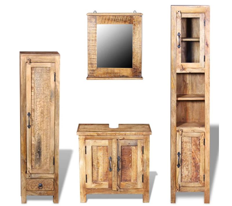 Meuble Toilette+miroir Et 2 Armoires Latérales Bois De Manguier
