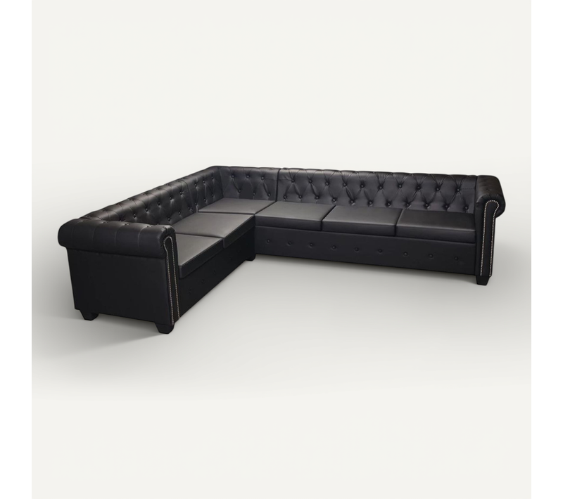 Canapé D'angle Chesterfield 6 Places Cuir Artificiel Noir