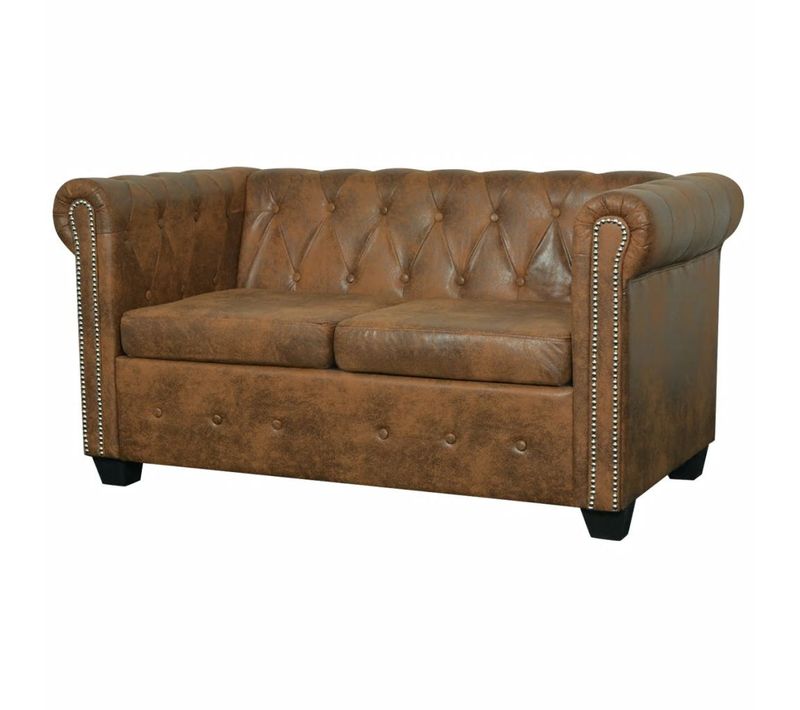 Canapé Chesterfield 2 Places Cuir Artificiel Marron