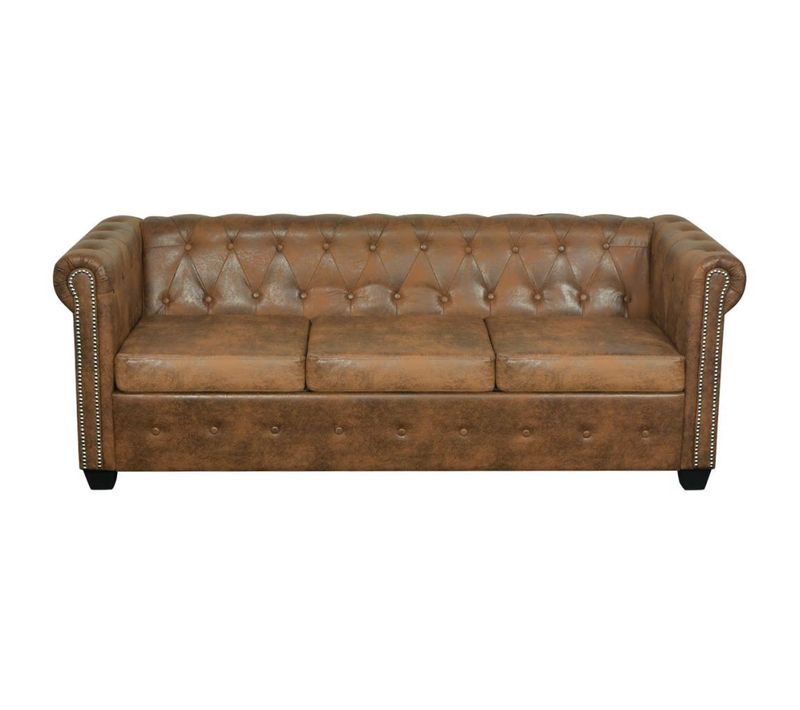 Canapé Chesterfield 3 Places Cuir Artificiel Marron