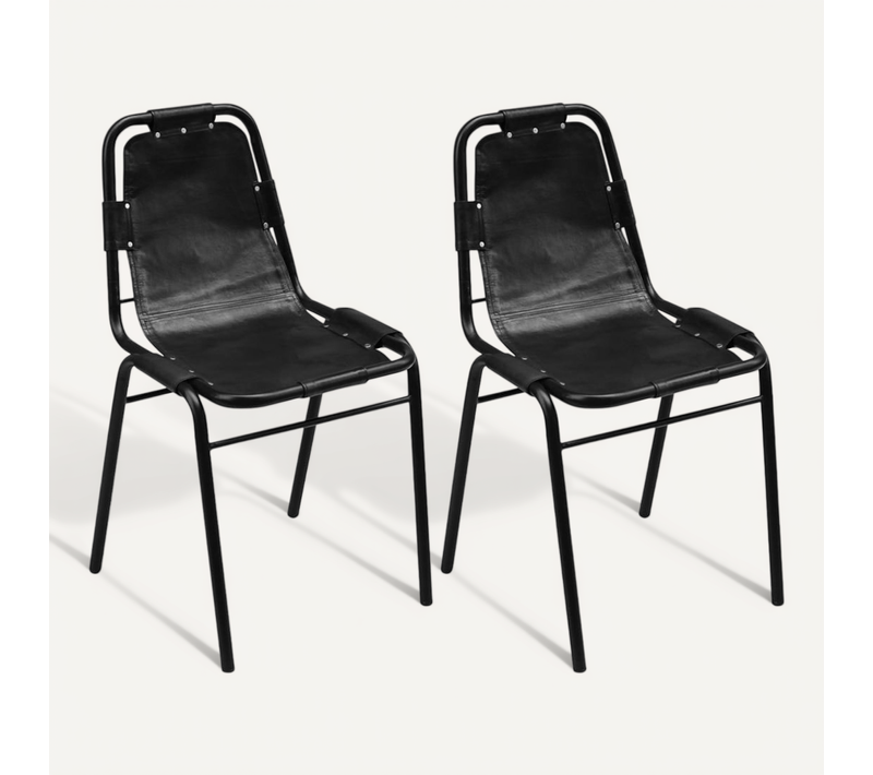 Chaises À Manger Lot De 2 Noir Cuir Véritable