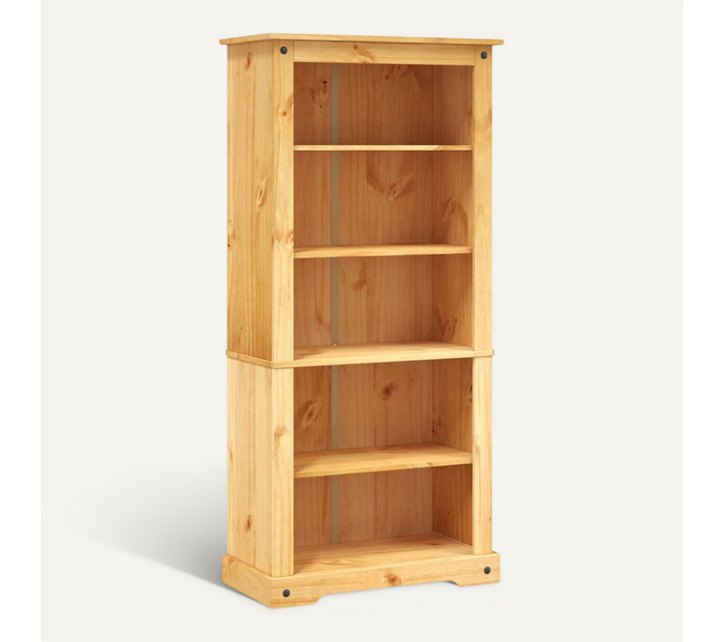 Bibliothèque 5 Niveaux Corona Mexicaine Pin Ciré Massif 80x40x170 Cm, 5 Étagères