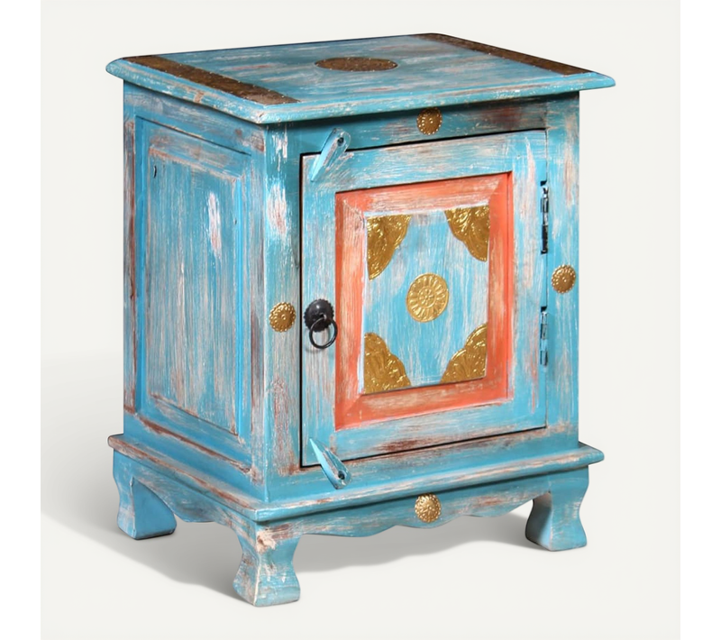 Table De Chevet Bois De Manguier Massif Bleu