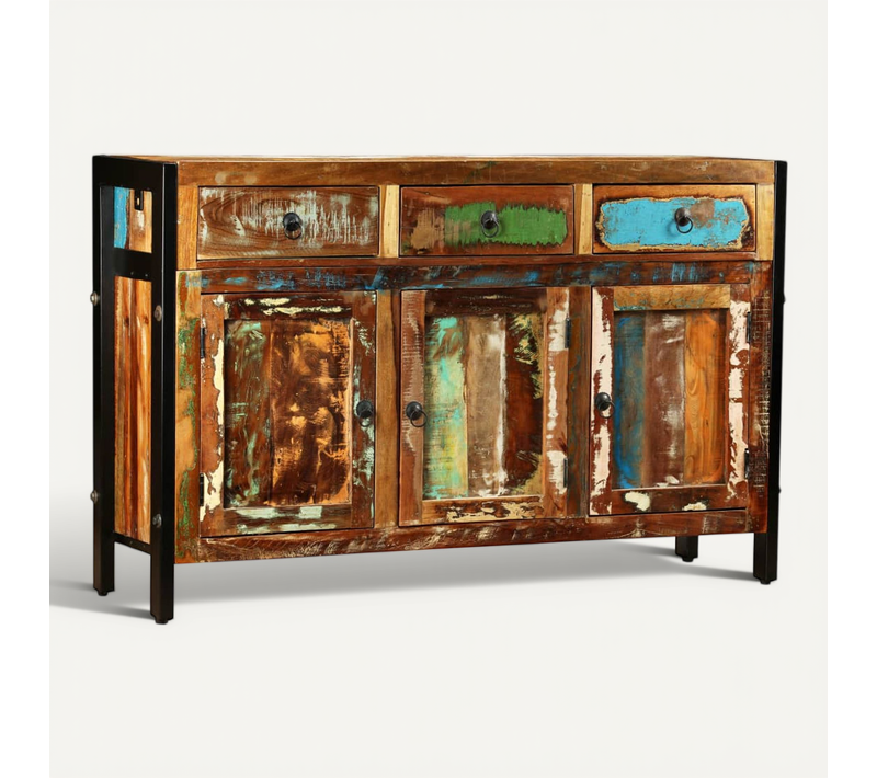 Buffet Bois De Récupération Massif 120x35x76 Cm