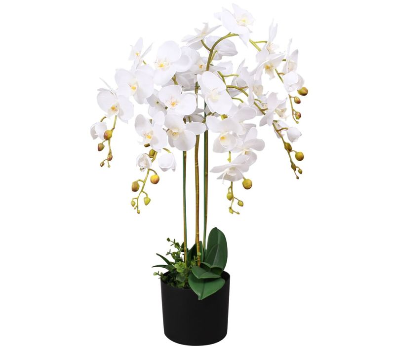 Orchidée Artificielle Avec Pot Résistante à La Décoloration Aux Uv Faux Plante 75 Cm Blanche