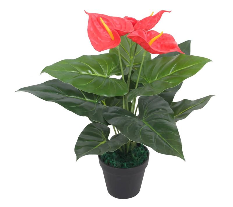Plante Artificielle Avec Pot Anthurium 45 Cm Rouge Et Jaune