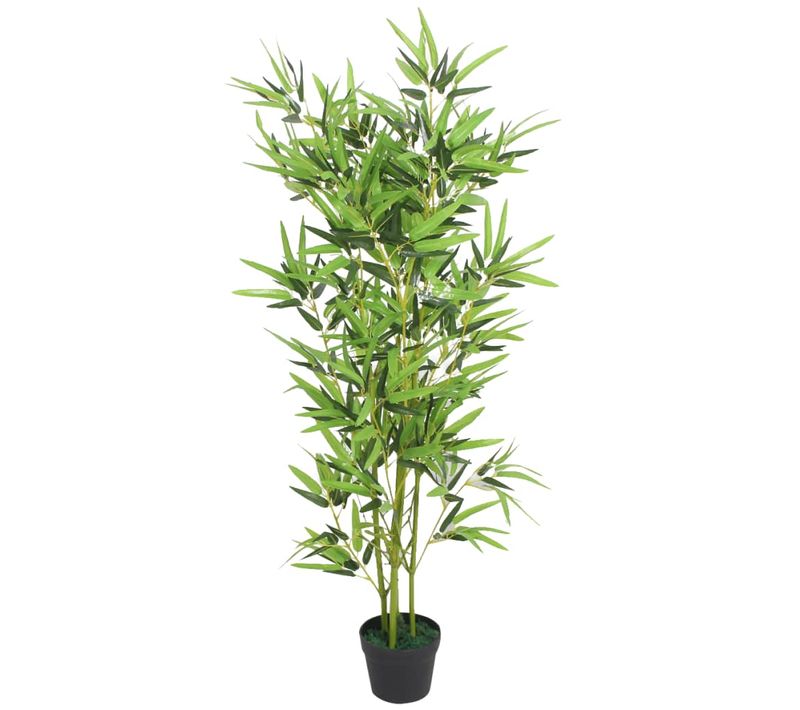Plante Artificielle En Bambou Avec Feuillage Résistant Aux Uv et Pot En Ciment 120 Cm Verte