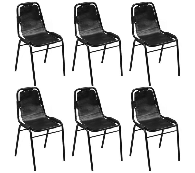 Chaises À Manger Lot De 6 Noir Cuir Véritable