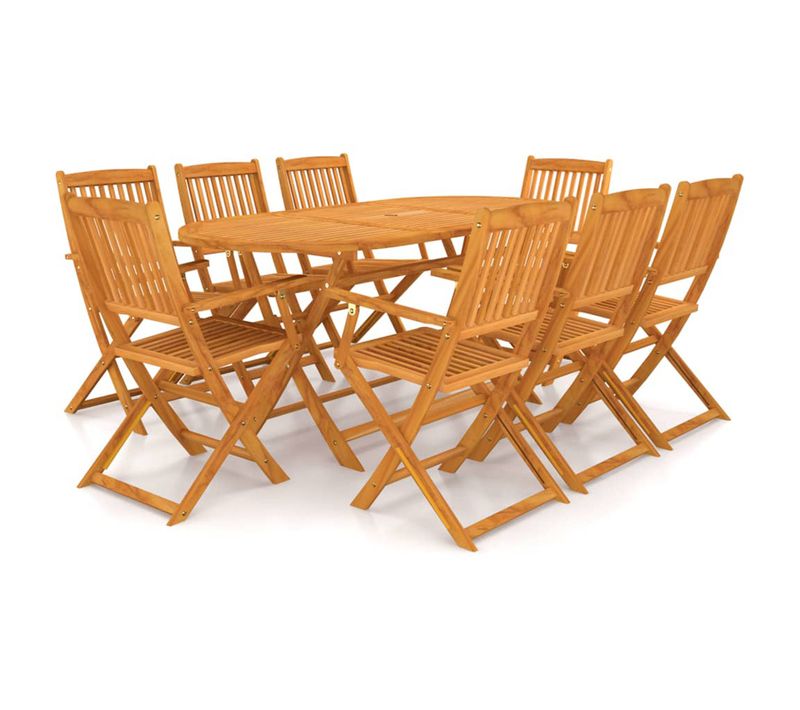 Ensemble De Jardin Pliable En Acacia 9 Pièces - 160x85x74 Cm - Naturel