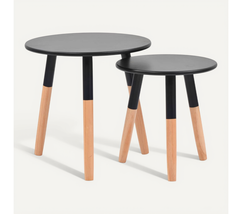 Ensemble De Tables D'appoint 2 Pièces Bois De Pin Massif Noir