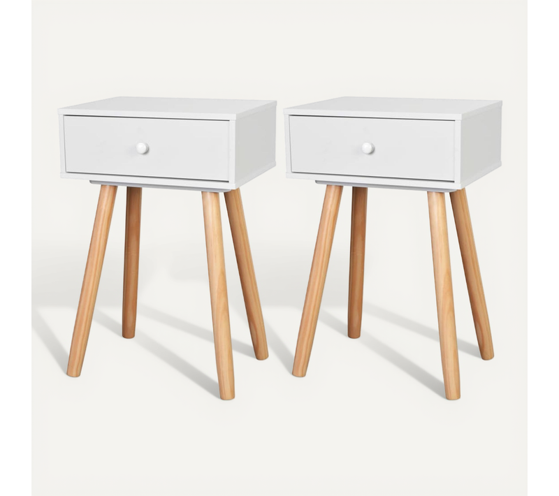 Table De Chevet 2 Pièces Bois De Pin Massif 40 X 30 X 61 Cm Blanc