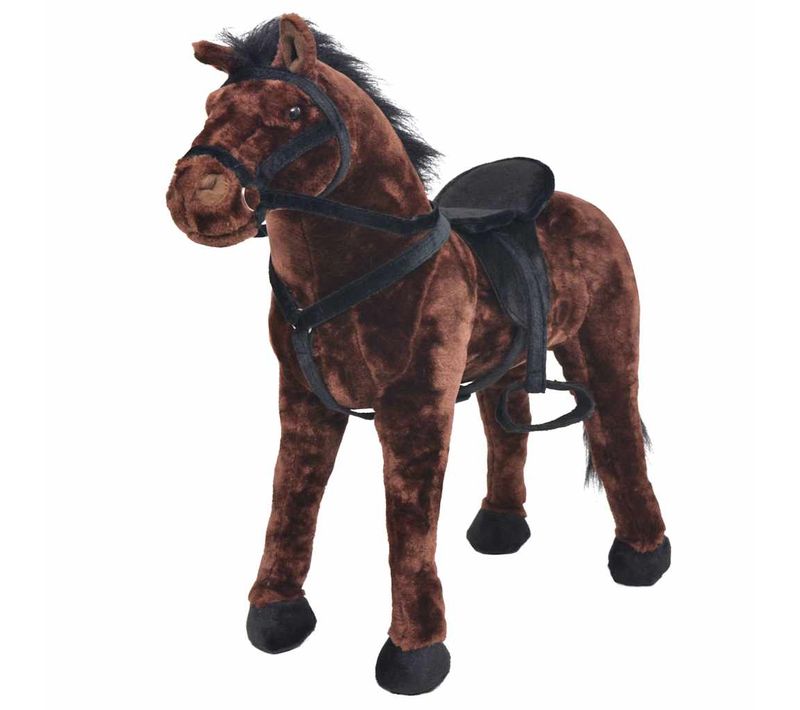 Jouet En Peluche Cheval Marron Foncé XXL