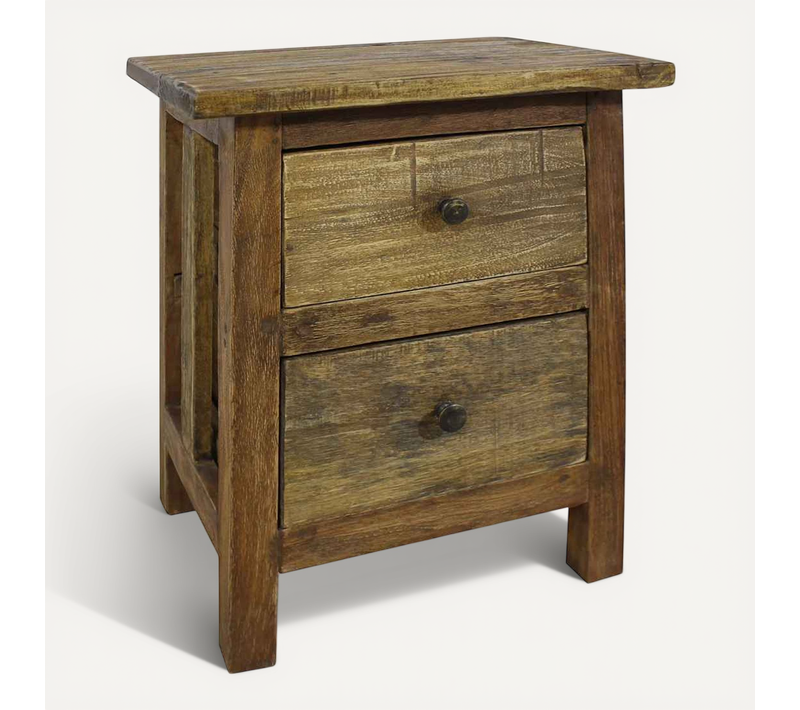 Vidaxl Table De Chevet Avec 2 Tiroirs Bois De Récupération Massif 40x30x51 Cm Armoire De Nuit