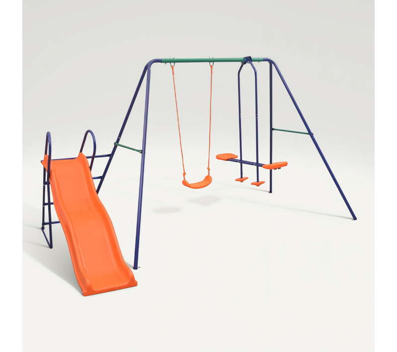 Ensemble De Balançoire Avec Toboggan Et 3 Sièges Orange