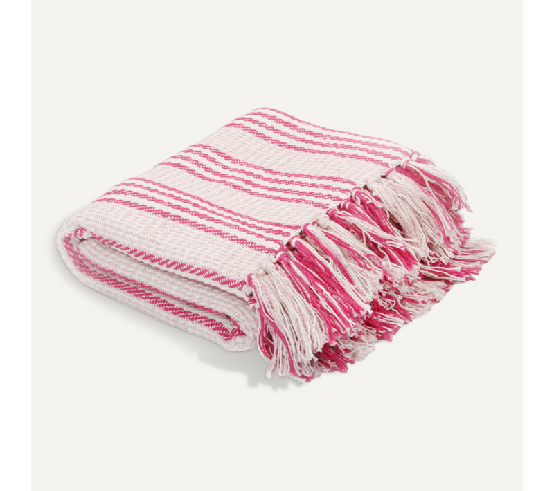 Couverture Coton À Rayures 125x150 Cm Rose Et Blanc
