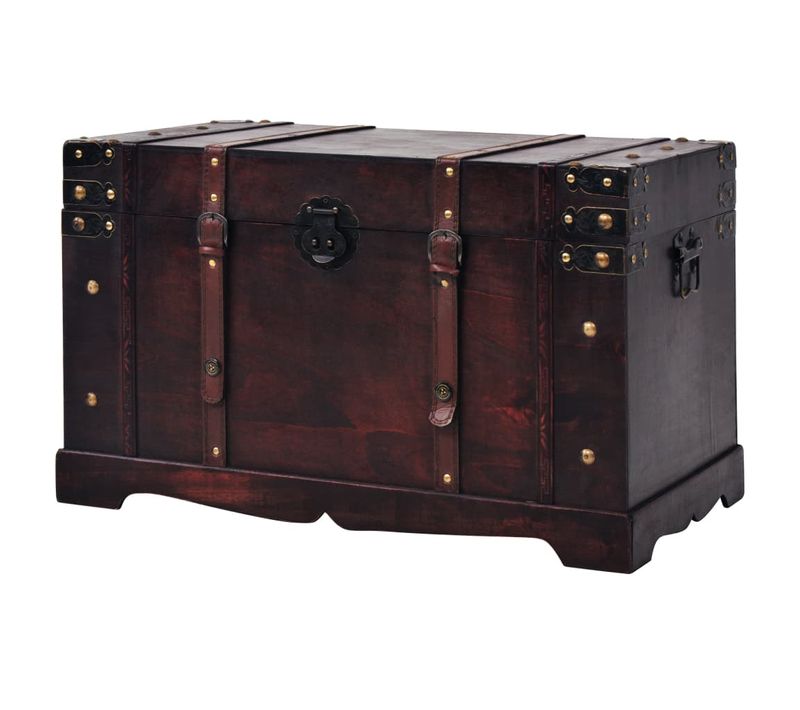 Coffre Vintage En Bois Marron 66x38x40 Cm, Avec Poignées Latérales