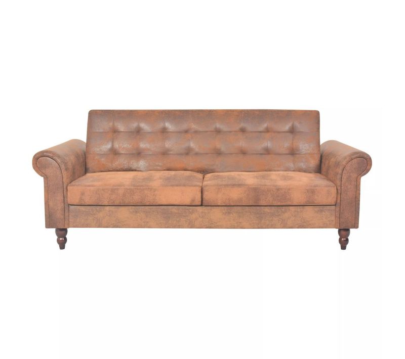 Canapé-lit Convertible Avec Accoudoir Daim Synthétique Marron