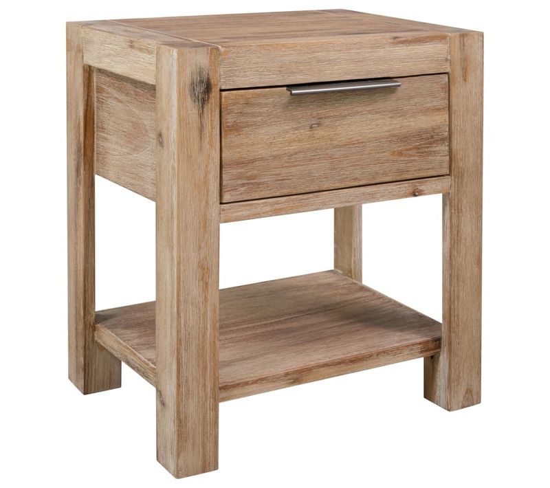 Table De Chevet Avec Tiroir Et Étagère, Bois Massif D'acacia, 40x30x48 Cm