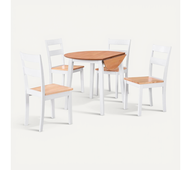 Ensemble de Salle à Manger 5 Pièces Blanc en MDF et Hévéa