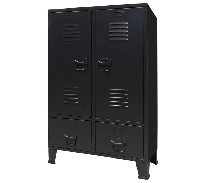 Garde-robe Avec Tiroirs Métal De Style Industriel 67x35x107 Cm Noir Armoire De Rangement