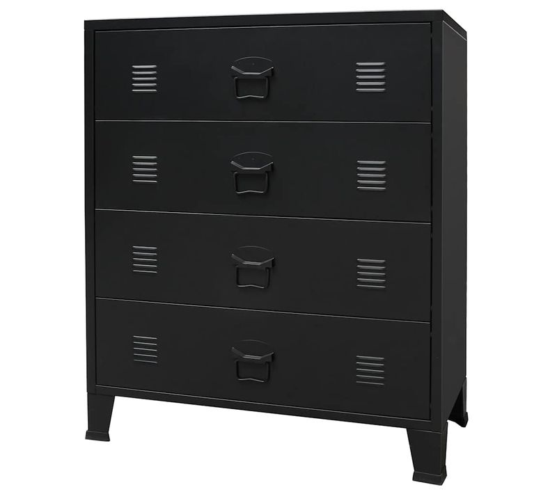Commode à Tiroirs Métal Style Industriel 78x40x93 Cm Noir Buffet Armoire De Rangement