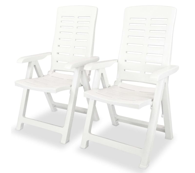 Chaises De Jardin Lot De 2 Inclinables Plastique Blanc Sièges Meubles Terrasse Extérieur