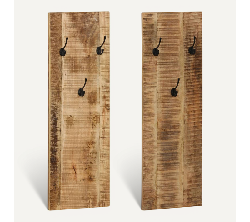 Porte-manteau Mural 2 Pièces Bois De Manguier Massif 36x110x3 Cm
