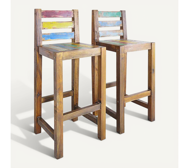 Lot De 2 Tabourets De Bar Bois Recyclé Multicolore 75 Cm