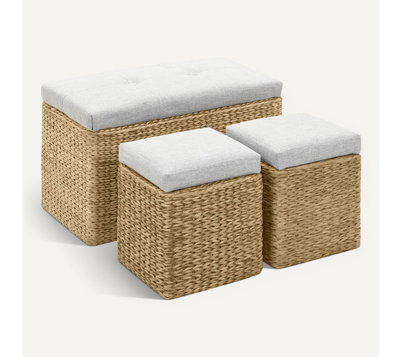 Banc Avec 2 Poufs Jacinthe D'eau Gris