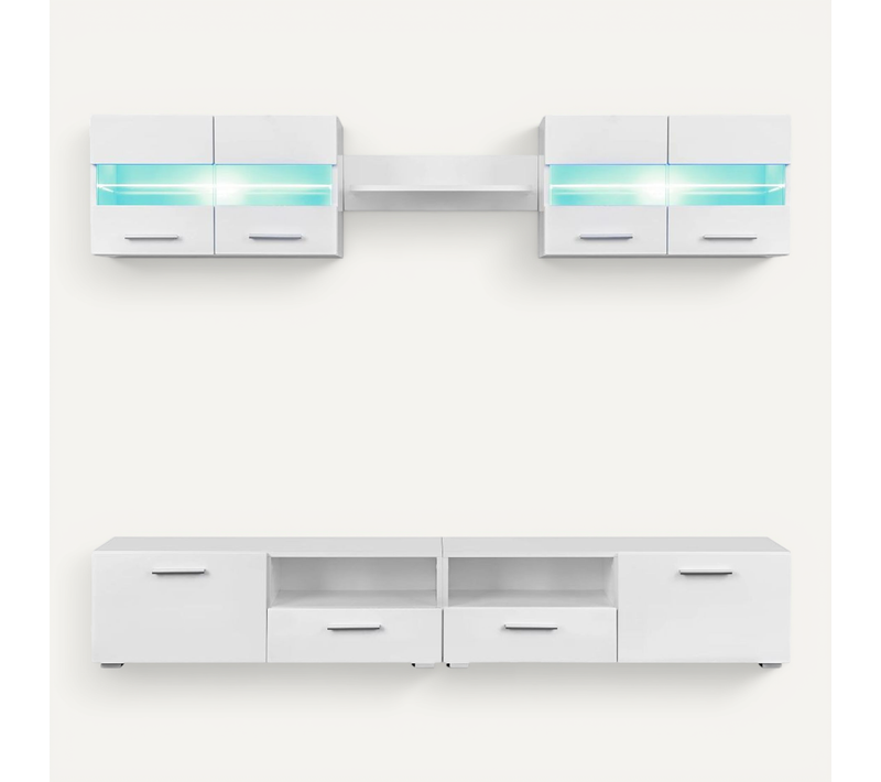 Ensemble Meuble Mural TV 5 PCs Lumières LED Haute Brillance