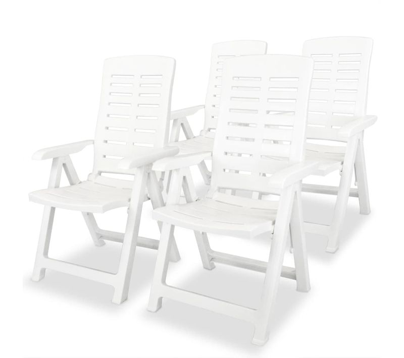 Chaises Inclinables De Jardin 4 Pièces Plastique Blanc Siège Meuble Terrasse Patio Extérieur