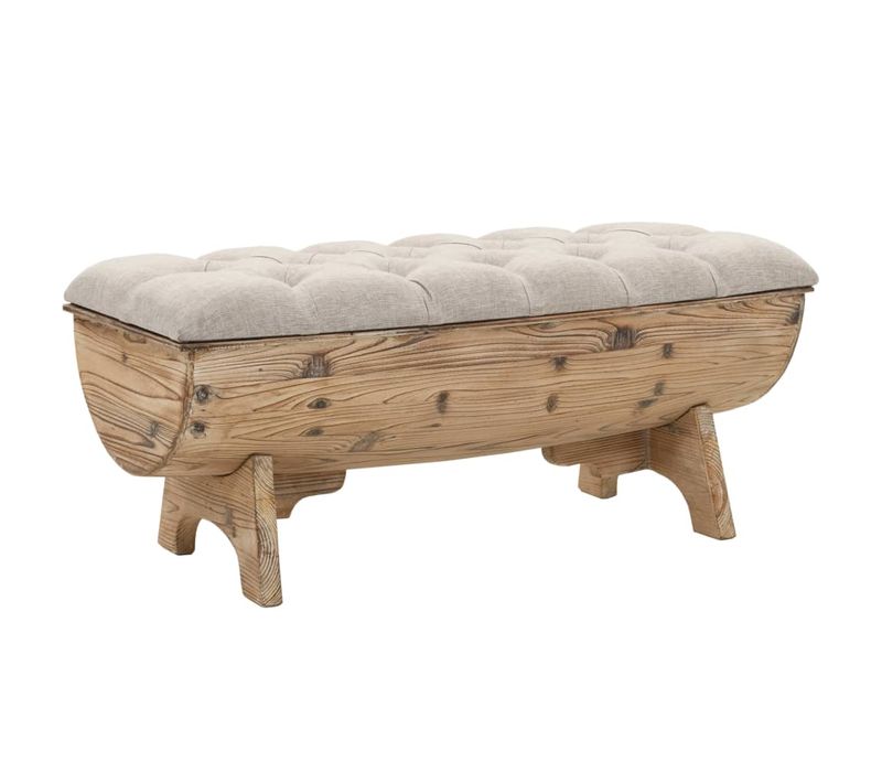 Vidaxl Banc De Rangement Bois Massif Et Tissu 103x51x44cm Pouf Boîte De Rangement Stockage Intérieur