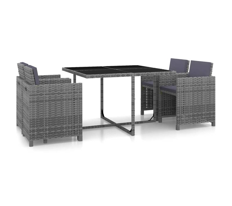 Lot De 5 Ensemble à Manger Extérieur Avec Coussins Amovibles Résine Tressée Gris