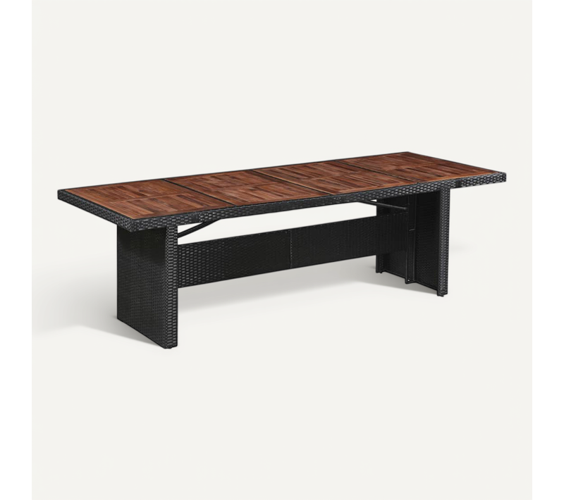 Table De Jardin 240x90x74 Cm Résine Tressée Et Bois D'acacia
