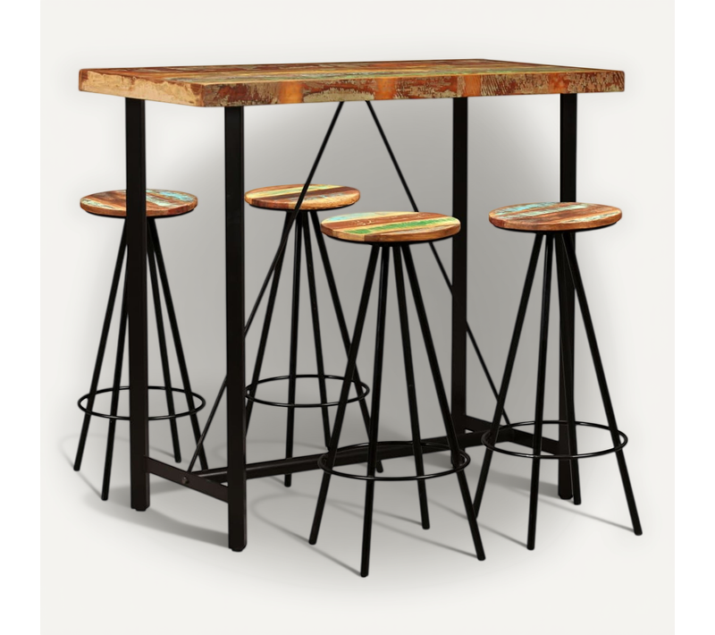 Ensemble De Bar 5 Pièces Bois De Récupération Massif