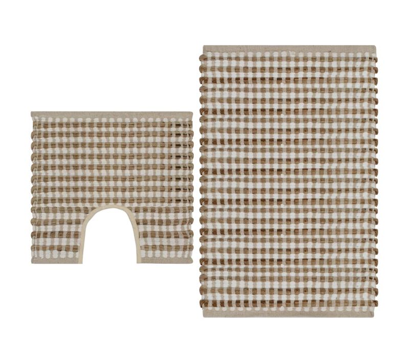 Tapis De Salle De Bain Tissés À La Main Naturel Et Blanc
