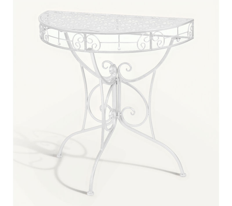 Table D'appoint Vintage Demi-ronde Métal 72x36x74 Cm Argenté