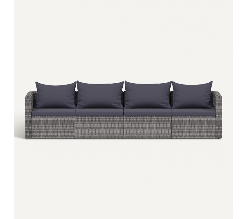 Meuble De Jardin 4 Pièces Avec Coussins Gris Résine Tressée Modulaire