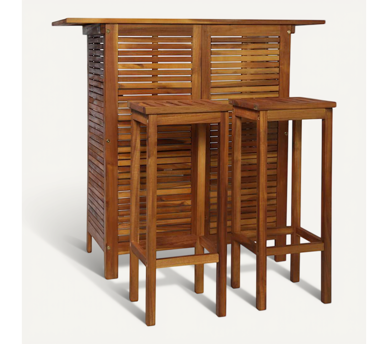 Table Et Chaises De Bar 3 Pièces Bois D'acacia Massif
