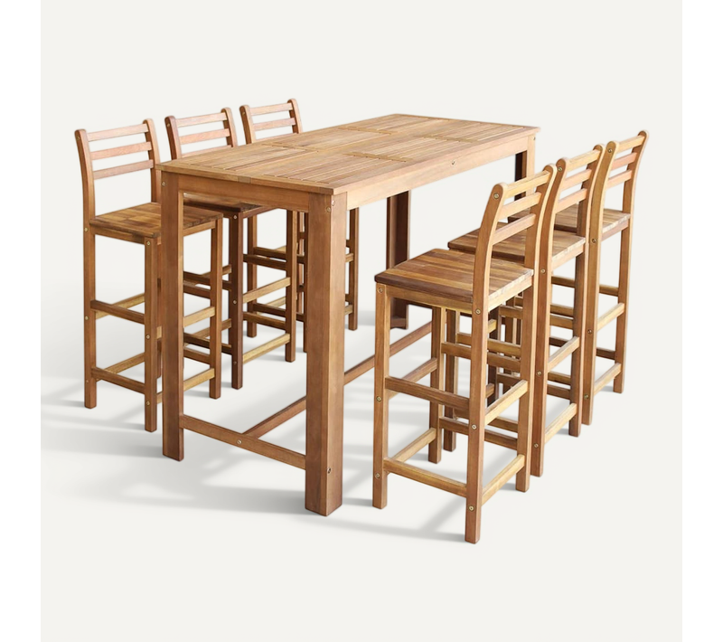 Ensemble Table Et Chaises De Bar 7 Pièces En Bois D'acacia Massif Rustique Pour Et Intérieur