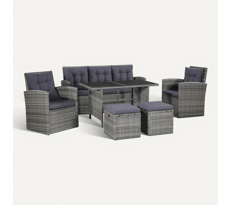 Salon De Jardin 6 Pièces Avec Coussins Résine Tressée Gris Ensemble De Canapé Meubles Jardin