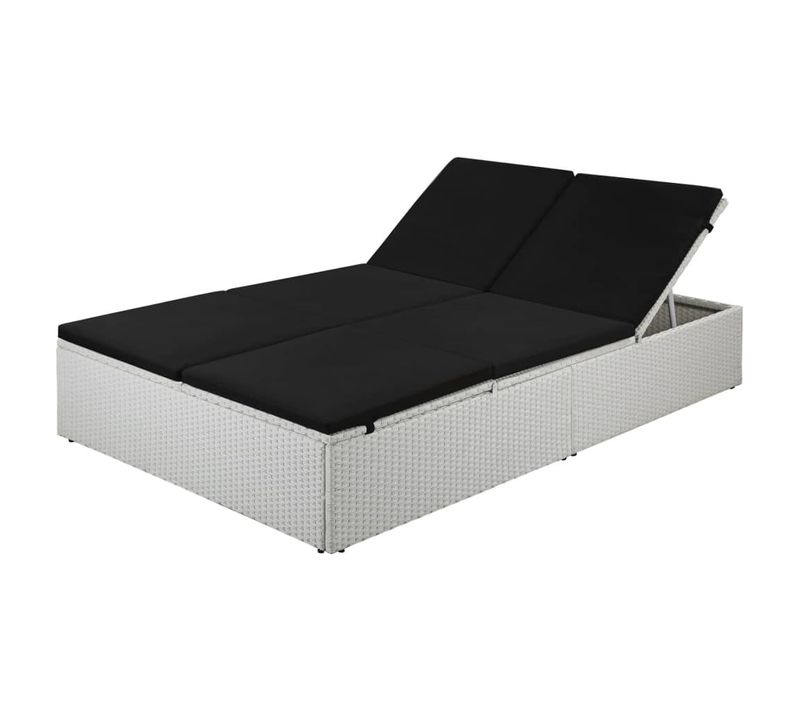 Chaise Longue Avec Coussin Résine Tressée Noir
