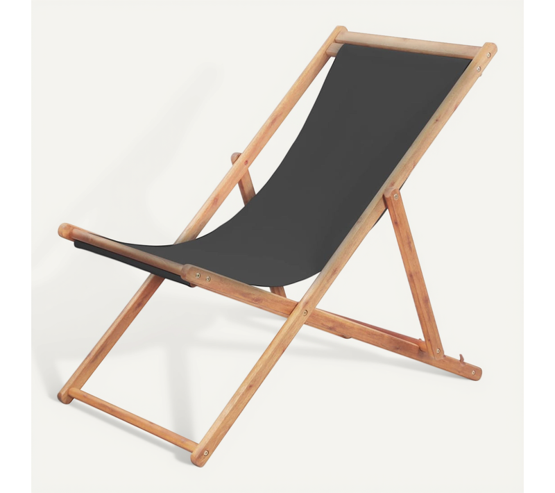Chaise Pliante En Tissu Et Structure En Bois Grise Pliable