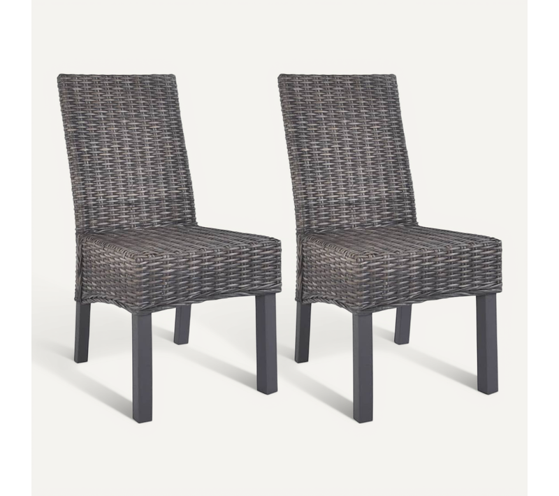 Chaises à Manger Lot De 2 Marron Résine Tressée Kubu Et Bois De Manguier Siège Cuisine Dîner