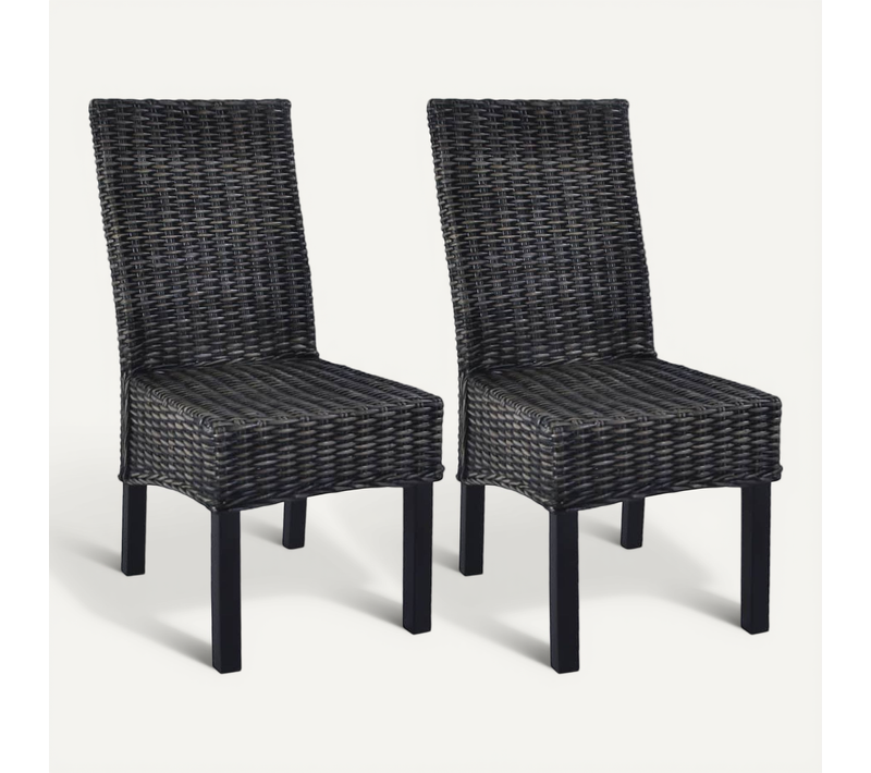 Chaises à Manger Lot De 2 Noir Résine Tressée Kubu Et Bois De Manguier Siège Cuisine Dîner
