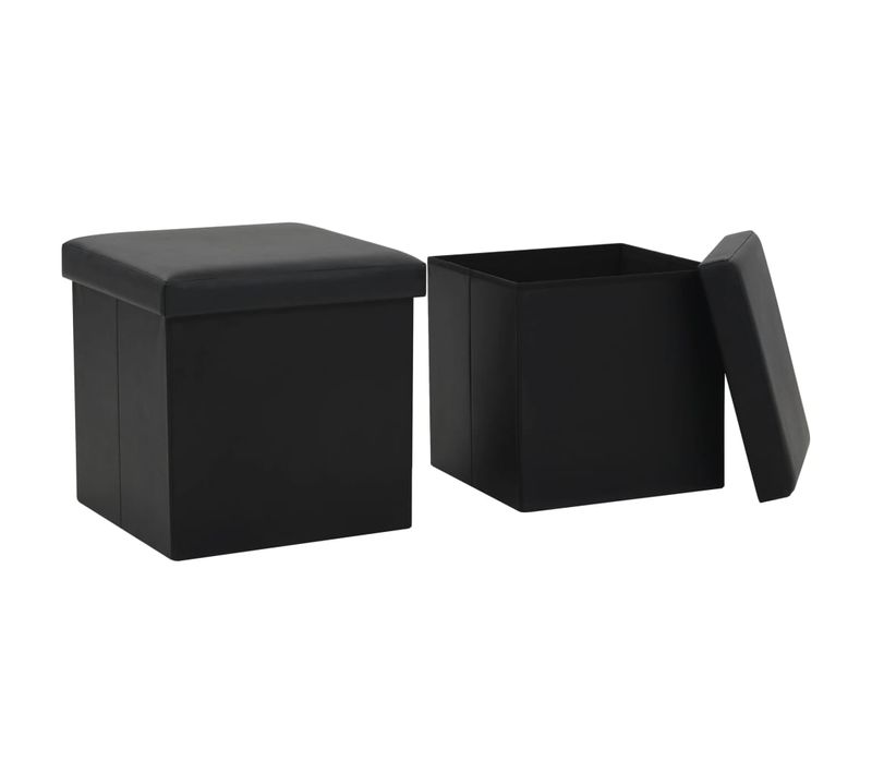 Tabourets De Rangement Pliables Lot De 2 Noir Simili