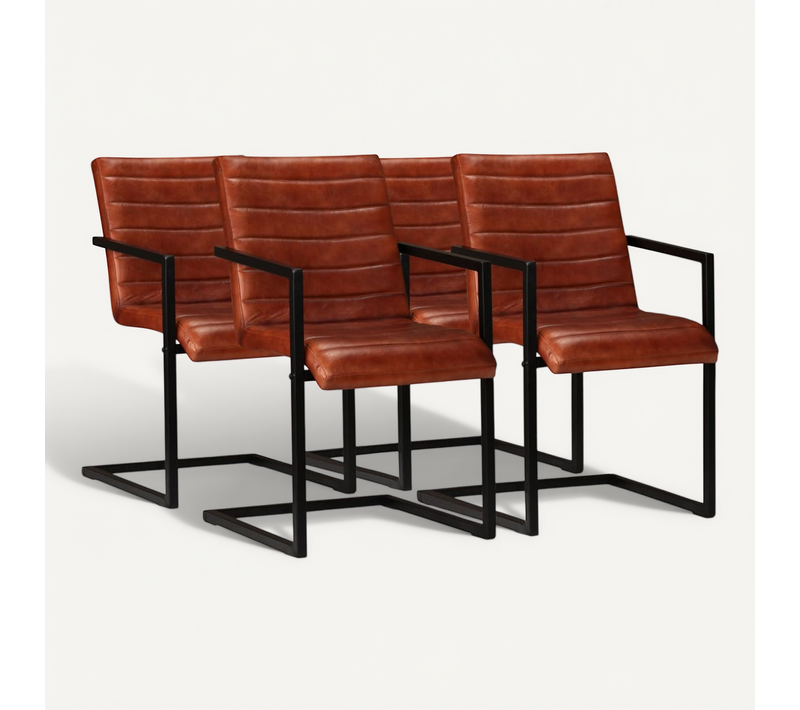 Chaises À Manger Lot De 4 Marron Cuir Véritable