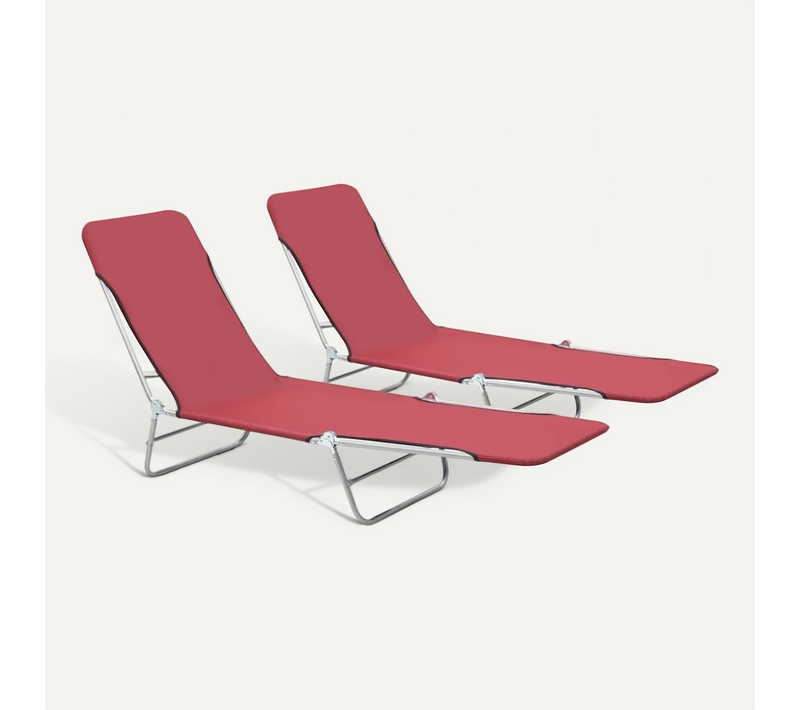 Chaises Longues Pliables Lot De 2 Acier Et Tissu Rouge Pliable